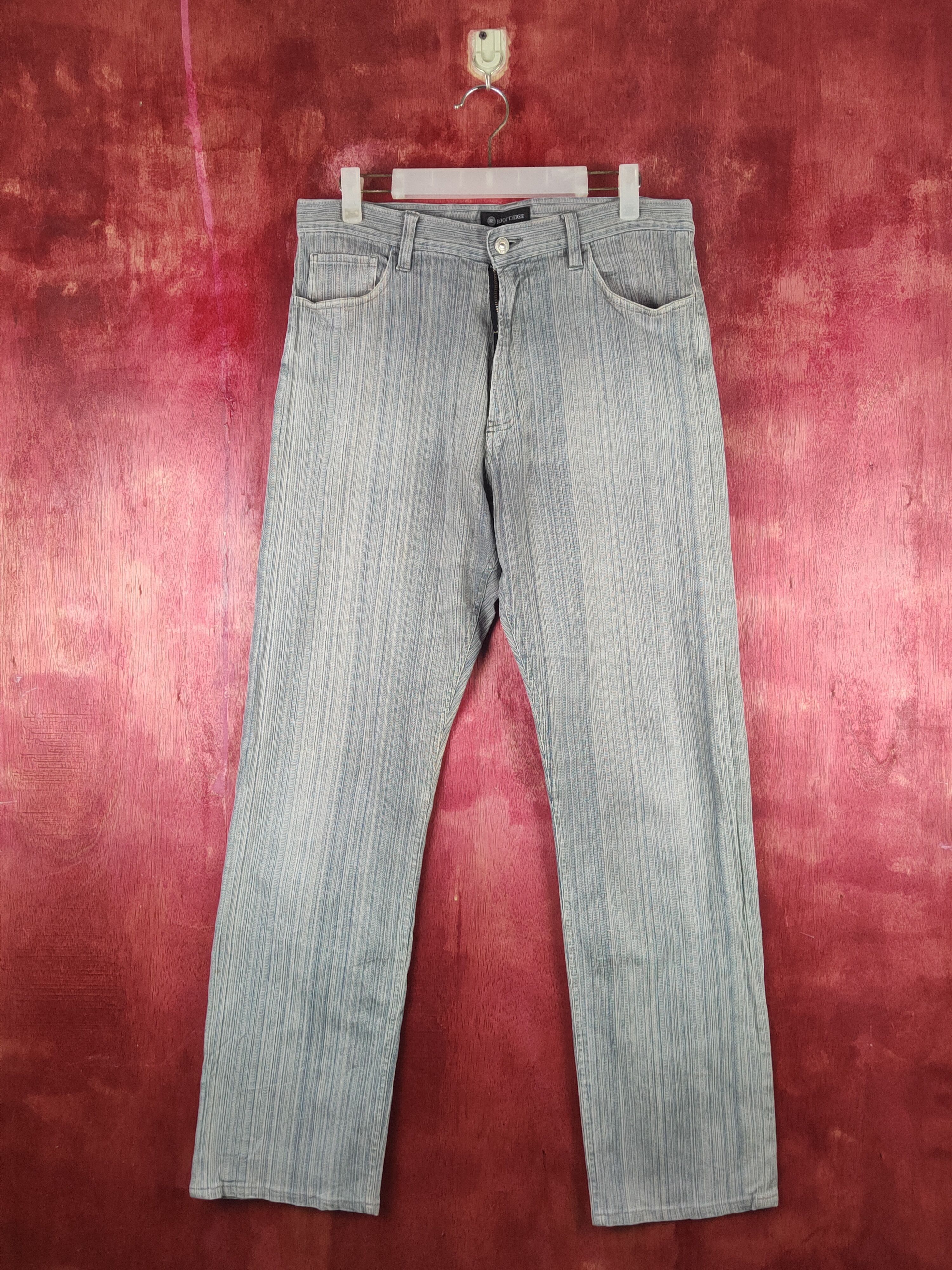 Japanese Brand Root Three Blue White Stripe Distressed Ripped Jeans #S2371 Size US 32 / EU 48 - 1 Thumbnail