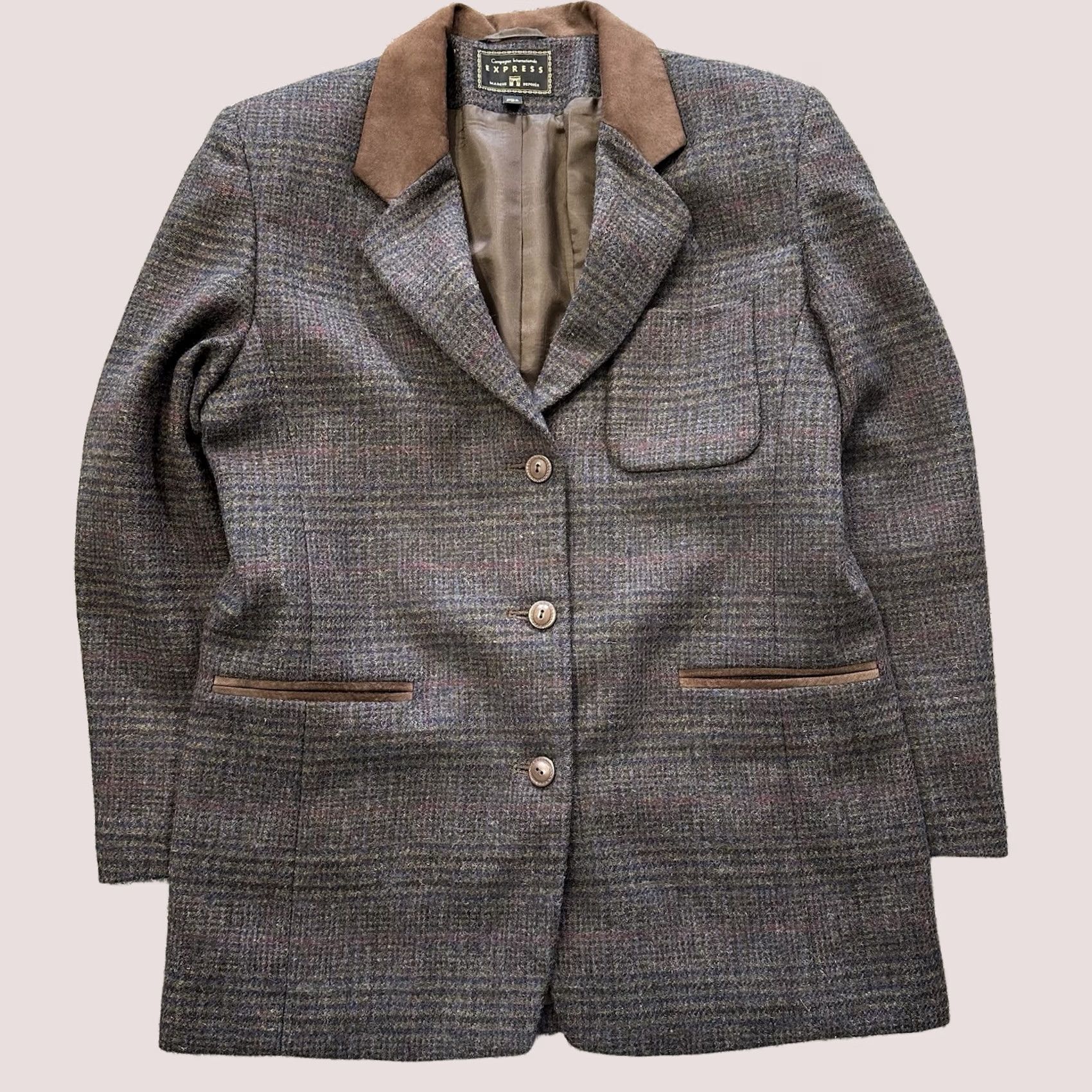 Express VINTAGE Express Blazer Womens L Wool Plaid Tweed Size L / US 10 / IT 46 - 1 Thumbnail