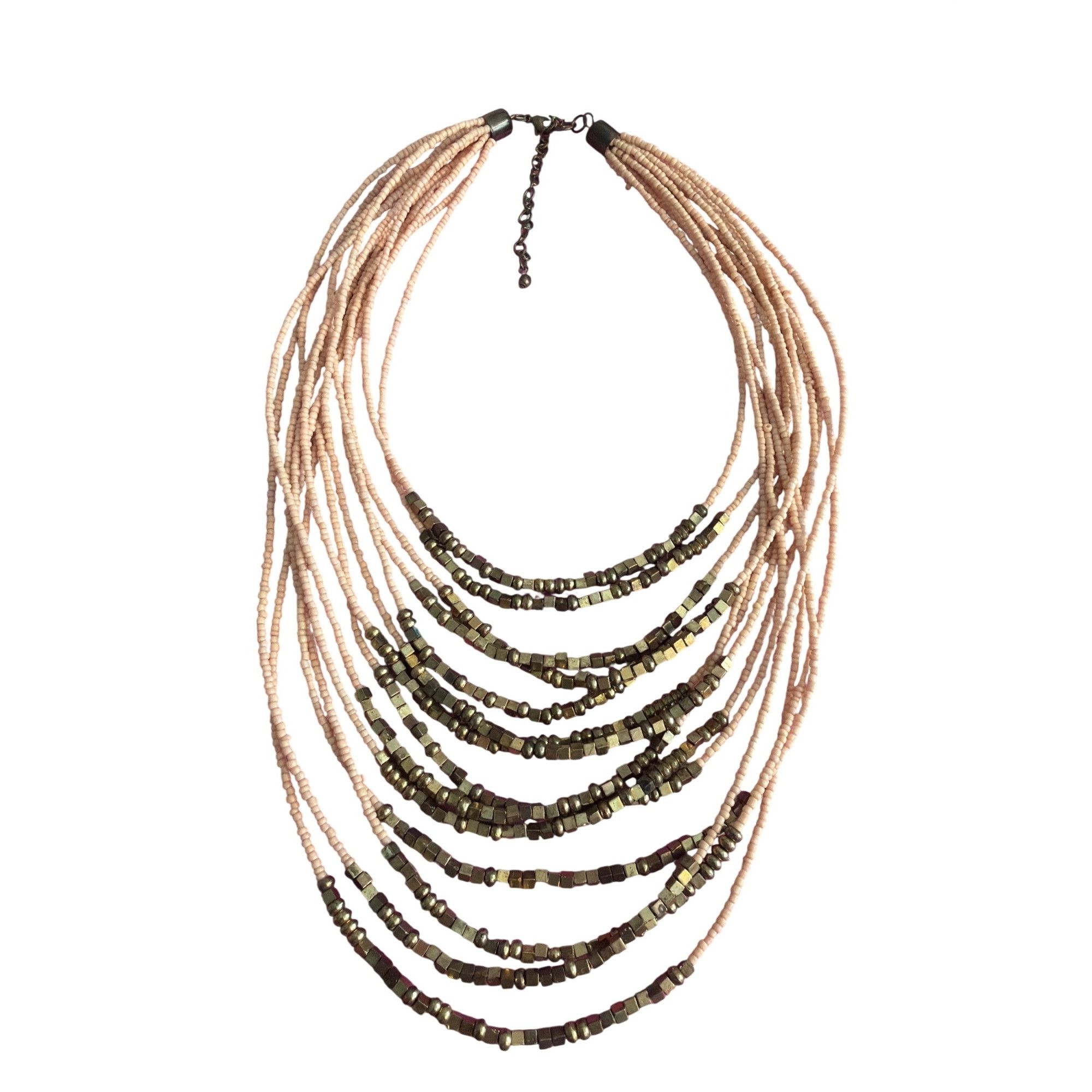 Other Vintage Multi Strand Beaded Necklace Peach Antique Gold Tone Size ONE SIZE - 1 Thumbnail
