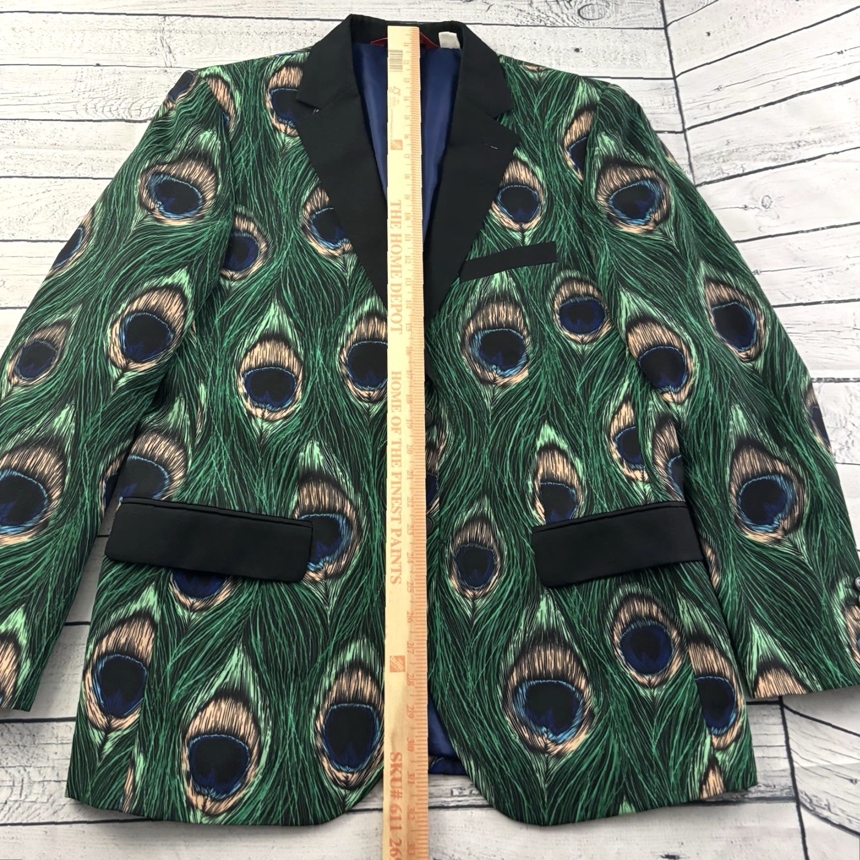 Vintage Shinesty Blazer Men's 42 Green Peacock Print St. Patrick's Day Two-Button Size 42R - 2 Thumbnail