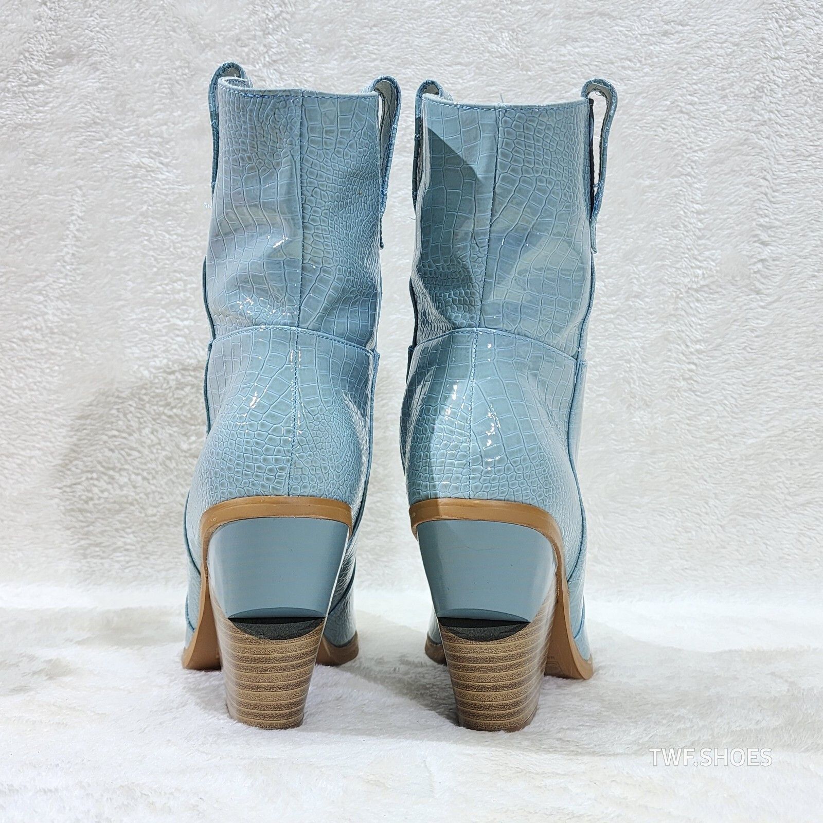 Other Twisted Blue Patent Country Western Cowgirl Ankle Boots 2 To Size US 10 / IT 40 - 5 Thumbnail