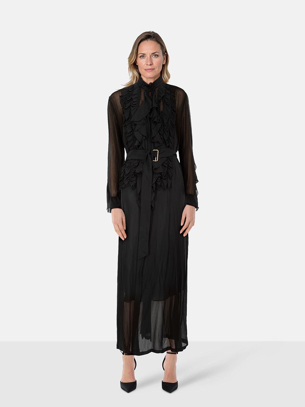 Dries Van Noten Black Ruffle Sheer Maxi Dress Size M / US 6-8 / IT 42-44 - 1 Thumbnail