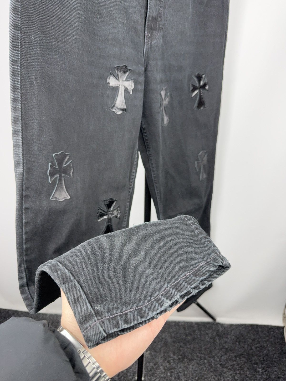 Vintage Vintage 90s Custom Chrome Hearts Style Cross Denim Jeans Size US 33 - 9 Thumbnail