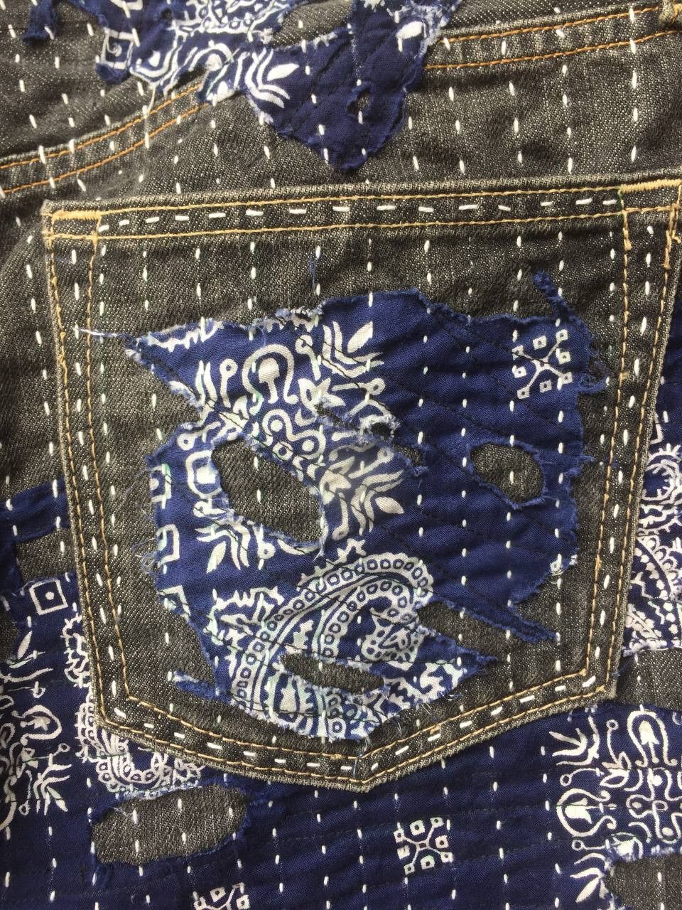 Japanese Brand crazy sick sashiko boro denim pants like kapital style Size US 34 / EU 50 - 5 Thumbnail
