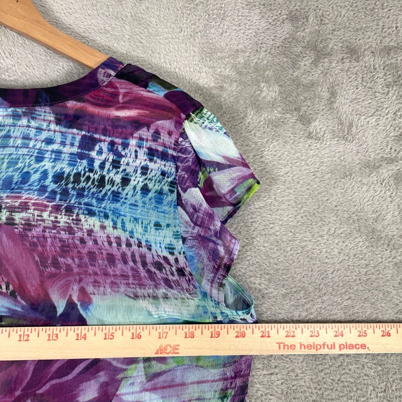 Vintage Christopher & Banks Blouse Womens Large Purple Floral Sheer Cap Sleeve Boho Size L / US 10 / IT 46 - 6 Thumbnail