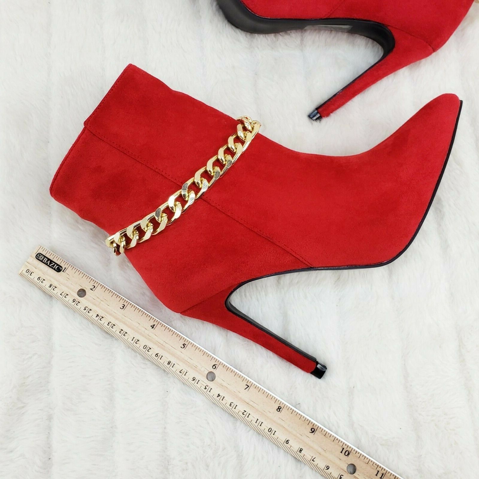 Other Crave Red FX Suede & Chain Sexy Pointy Toe 4" Stiletto High Size US 10 / IT 40 - 5 Thumbnail