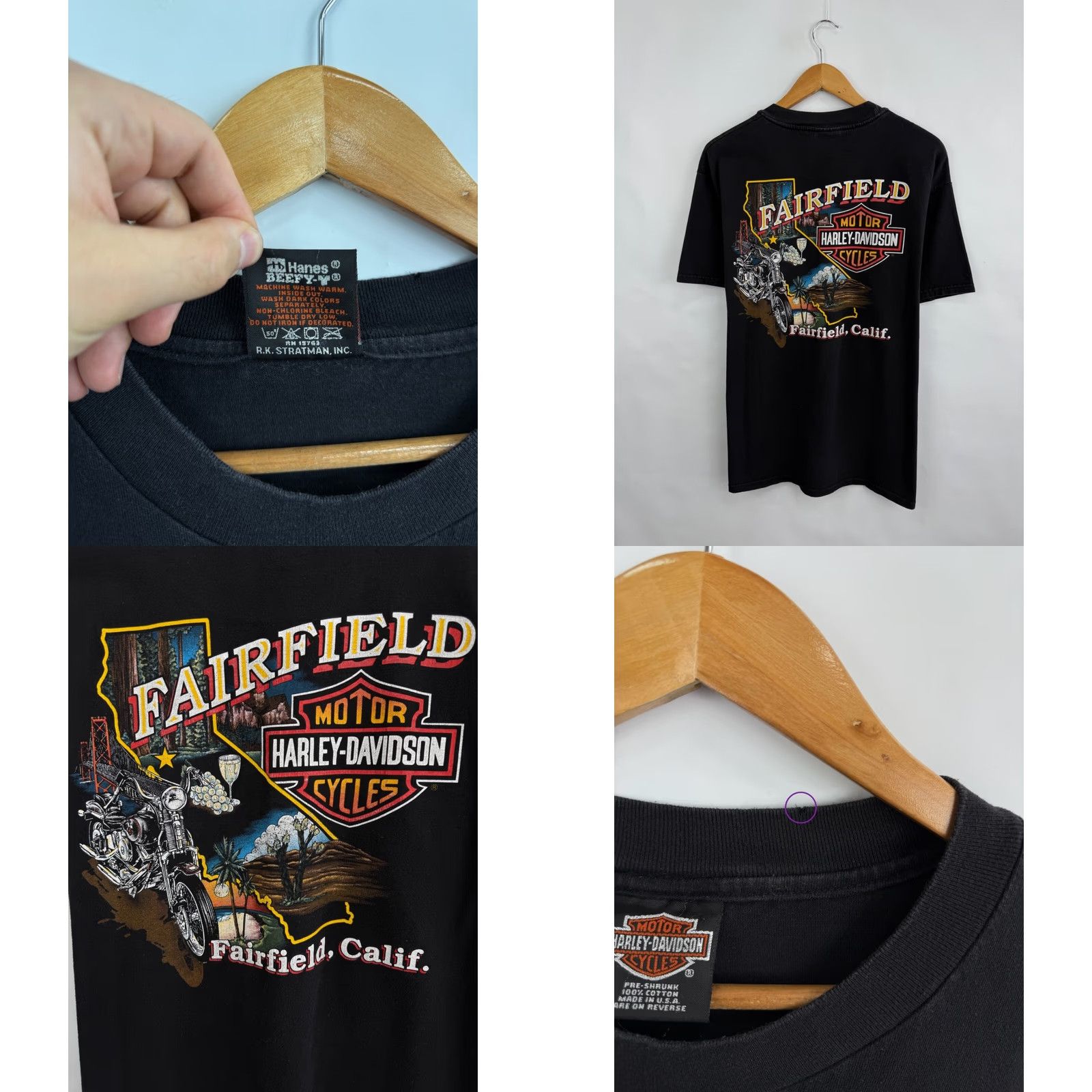Harley Davidson VINTAGE Harley-Davidson One With The Wind T-Shirt Men L Black USA 1996 Shows Defect Size US L / EU 52-54 / 3 - 8 Thumbnail