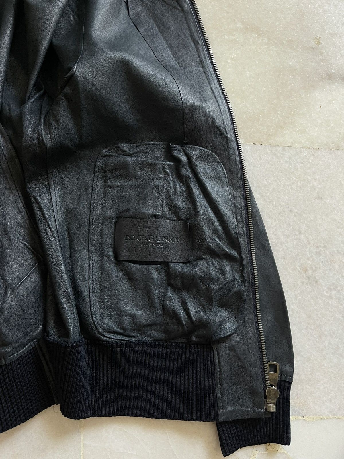 Dolce & Gabbana Dolce & Gabbana Navy Leather Bomber Jacket Size US S / EU 44-46 / 1 - 12 Thumbnail