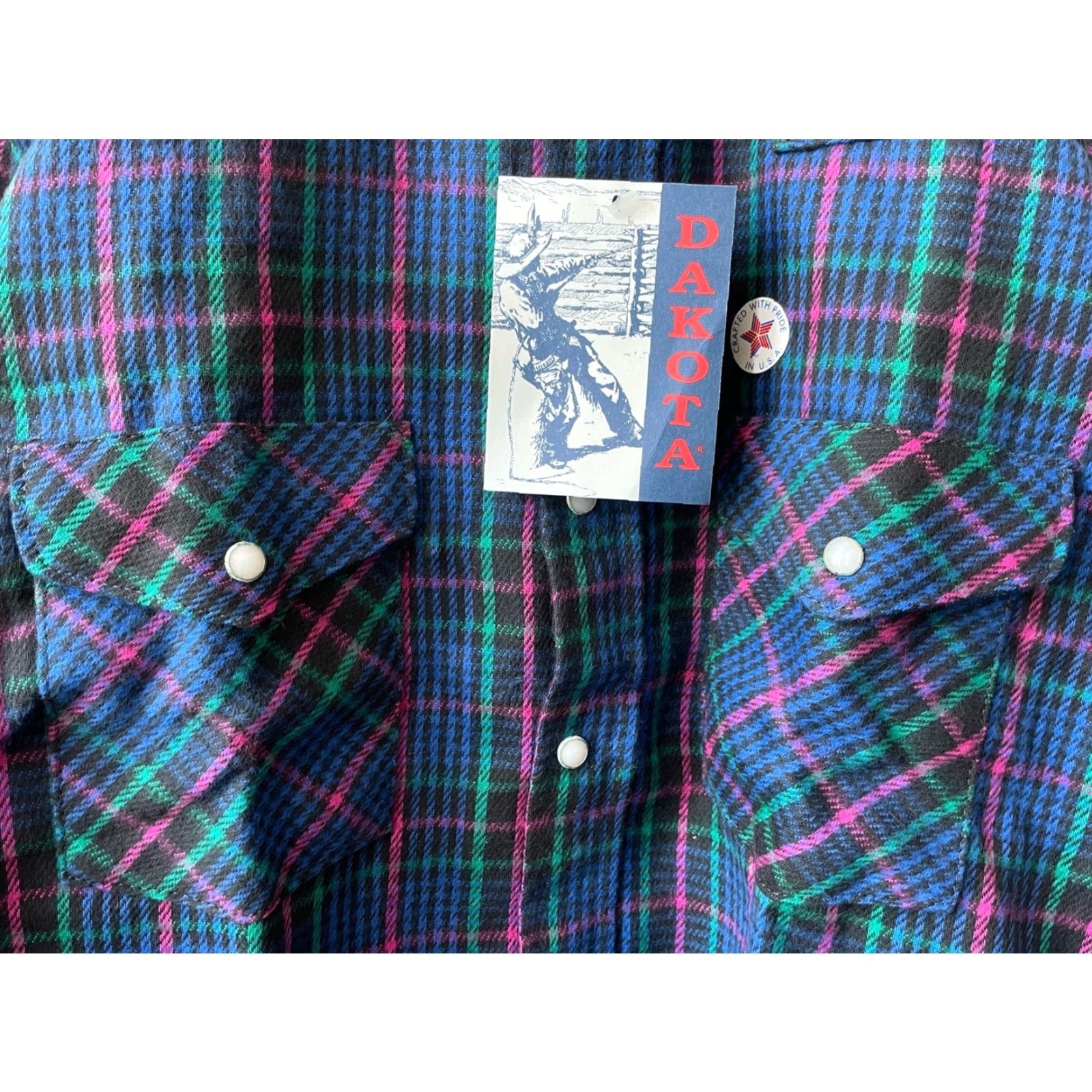 Vintage VINTAGE Five Brother Dakota heavyweight flannel shirt Mens 2XL Blue Plaid Heavyweight Cotton Pearlized snaps 80s NOS NWT Size US XXL / EU 58 / 5 - 6 Thumbnail