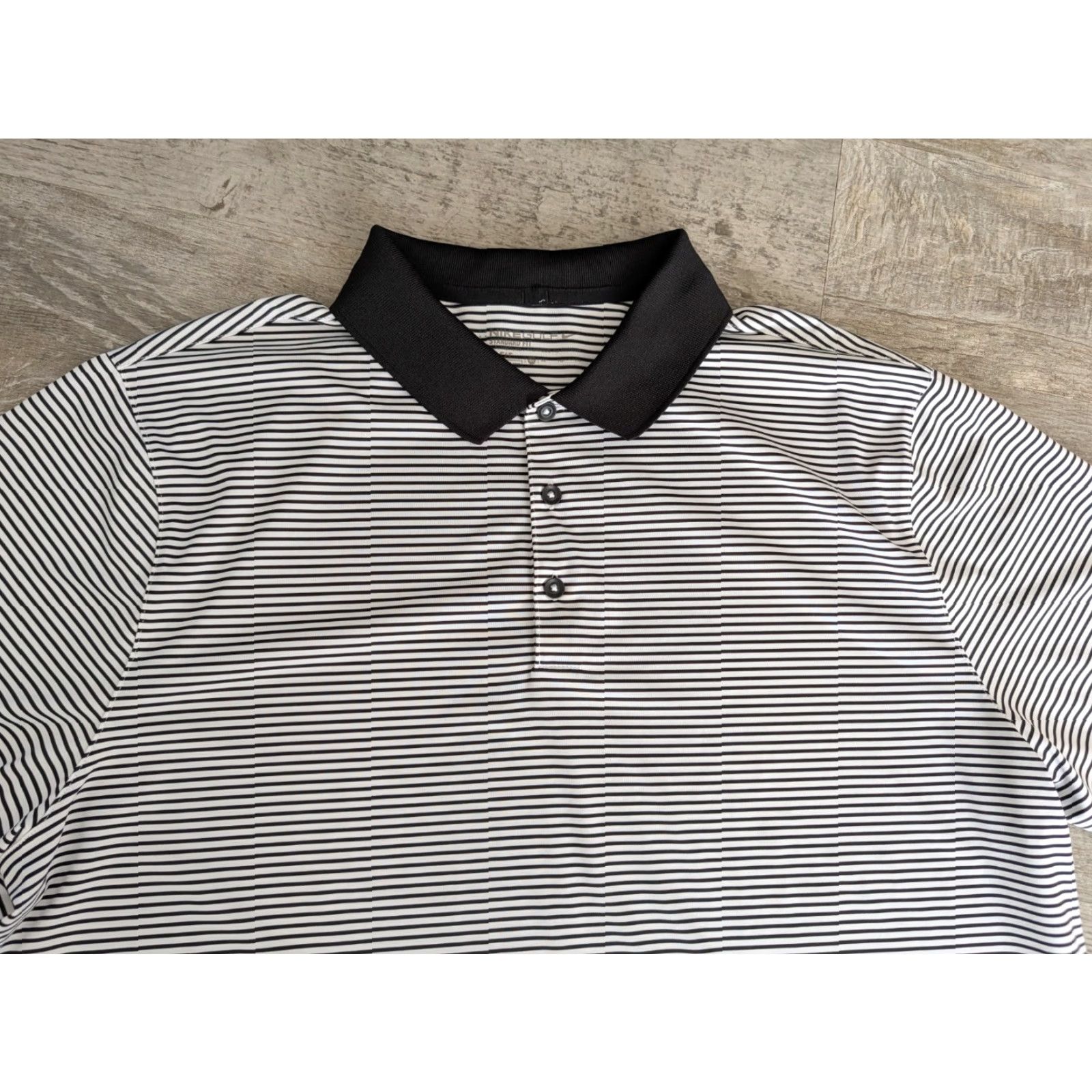 Nike VINTAGE Nike Golf Polo Shirt Mens XL Black Striped Dri-FIT Standard Fit Performance Top Size US XL / EU 56 / 4 - 2 Thumbnail
