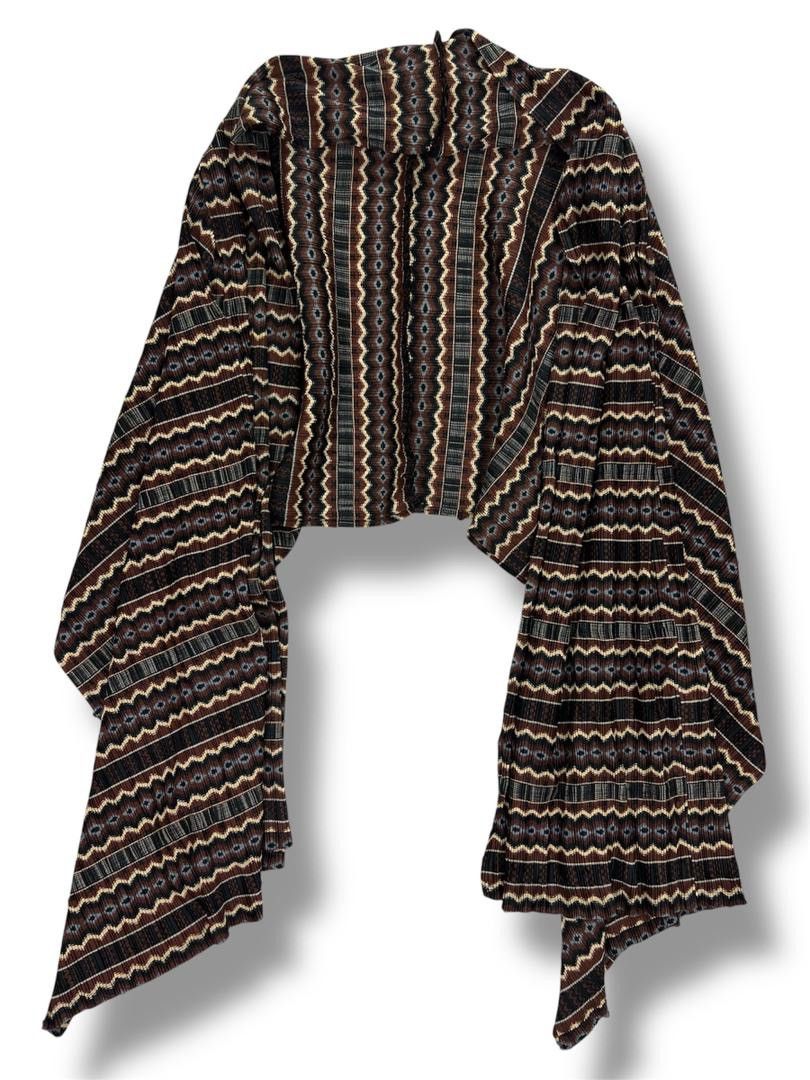Pleats Please Issey Miyake Issey Miyake SS21 Pleated Cape Cardigan Ikat Pattern Brown Size M / US 6-8 / IT 42-44 - 2 Thumbnail