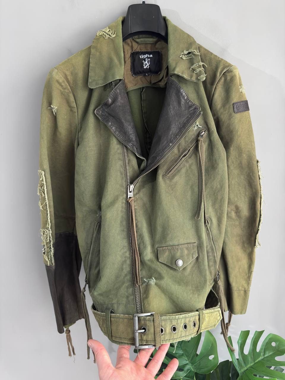 tigha Tigha Men's Canvas Cotton/Leather Distressed Biker Jacket, L Size US L / EU 52-54 / 3 - 7 Thumbnail