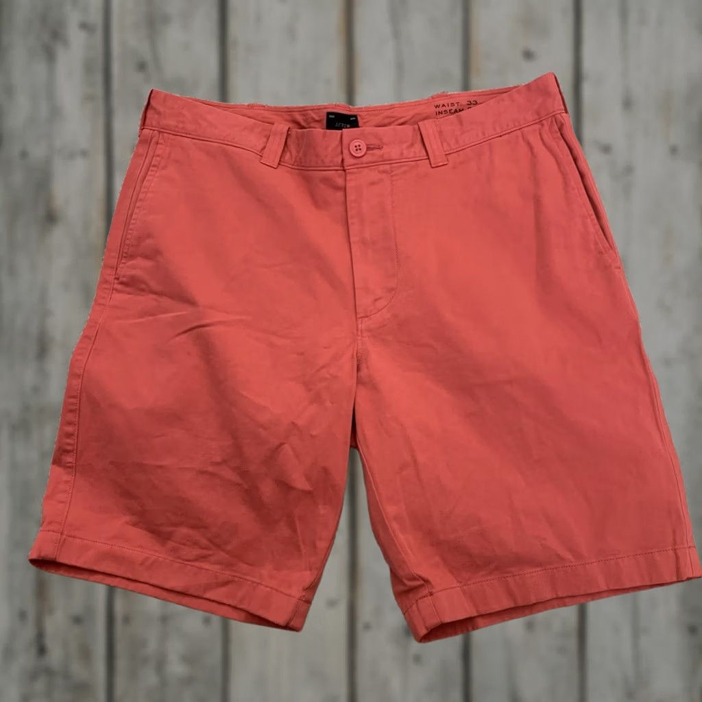 J.Crew J. Crew Chino Shorts Mens Size 33 Flat Front 9" Inseam 100% Cotton Red Solid Twill Breathable Casual Travel Workwear Button Pockets Regular Fit Navy? Size US 33 - 1 Thumbnail