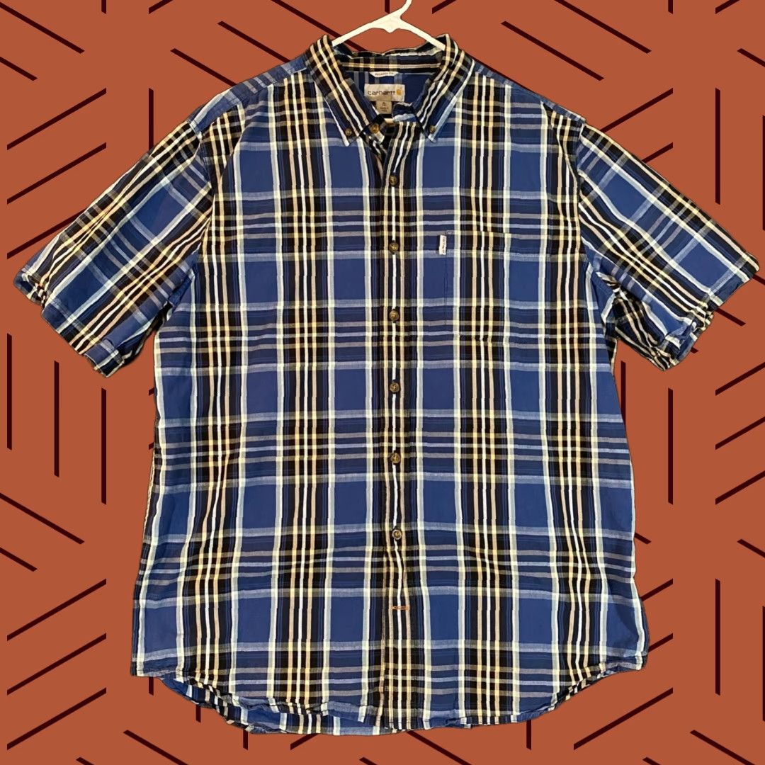 Carhartt Carhartt Shirt Mens XL Tall Blue White Plaid Button Down Relaxed Top S/S Work Size US XL / EU 56 / 4 - 1 Thumbnail