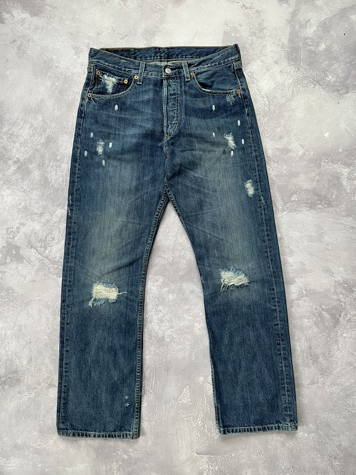 Levi's Vintage Levi’s 501 Distressed Painted Denim Blu Pants 32x32 Size US 32 / EU 48 - 1 Thumbnail