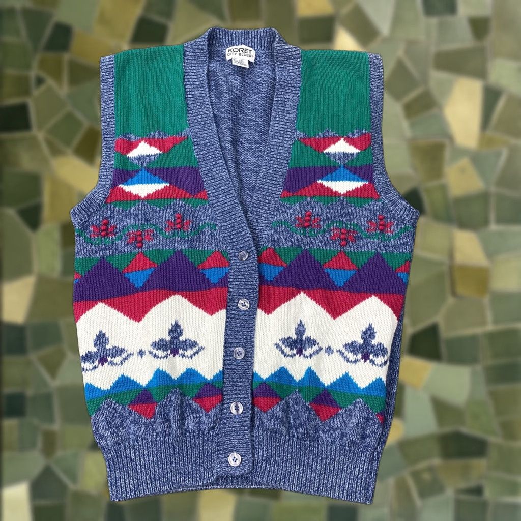 Vintage VINTAGE Koret City Blues Sweater Vest Women's Small Blue Geometric Knit Retro Size S / US 4 / IT 40 - 1 Thumbnail