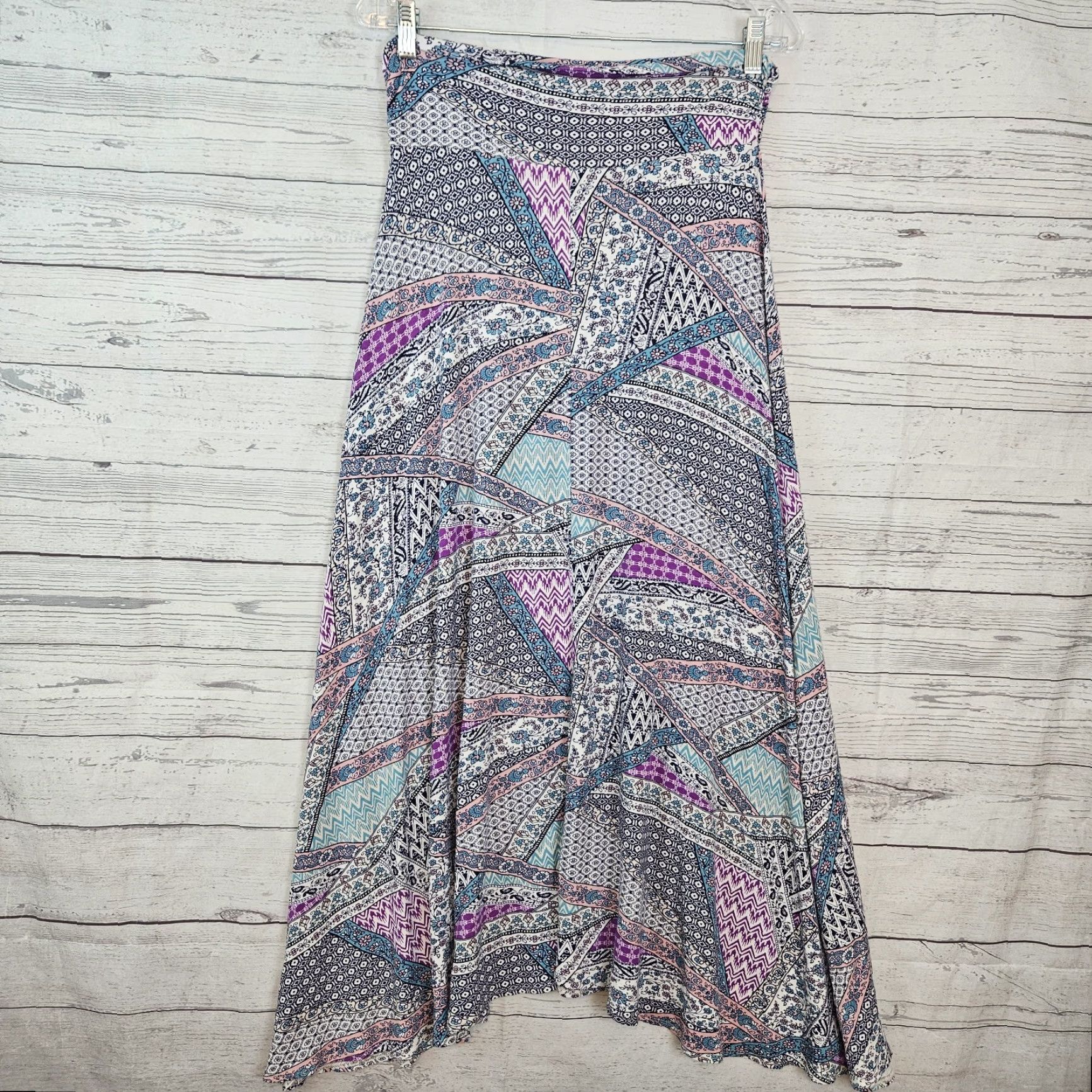 Vintage Renee C Womens Maxi Skirt L Blue Purple Floral Pull On Rayon Blend Size 36" / US 14 / IT 50 - 3 Thumbnail