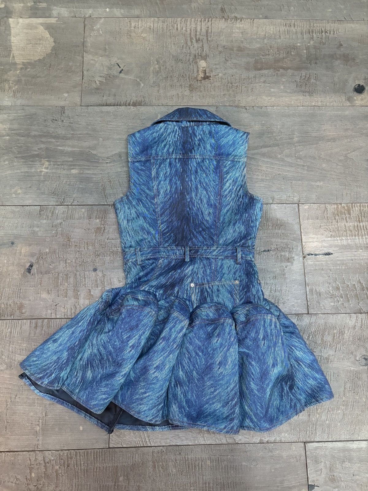 Area AREA Fur-Print Denim Sleeveless Godet Mini Shirtdress Size S / US 4 / IT 40 - 3 Thumbnail