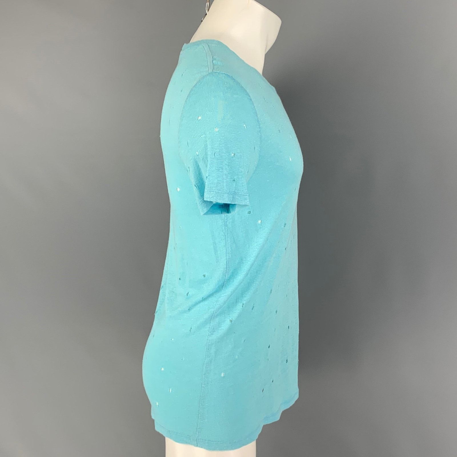 Iro IRO Size S Clay Blue Aqua Distressed Linen Crew Neck T-shirt Size US S / EU 44-46 / 1 - 2 Thumbnail