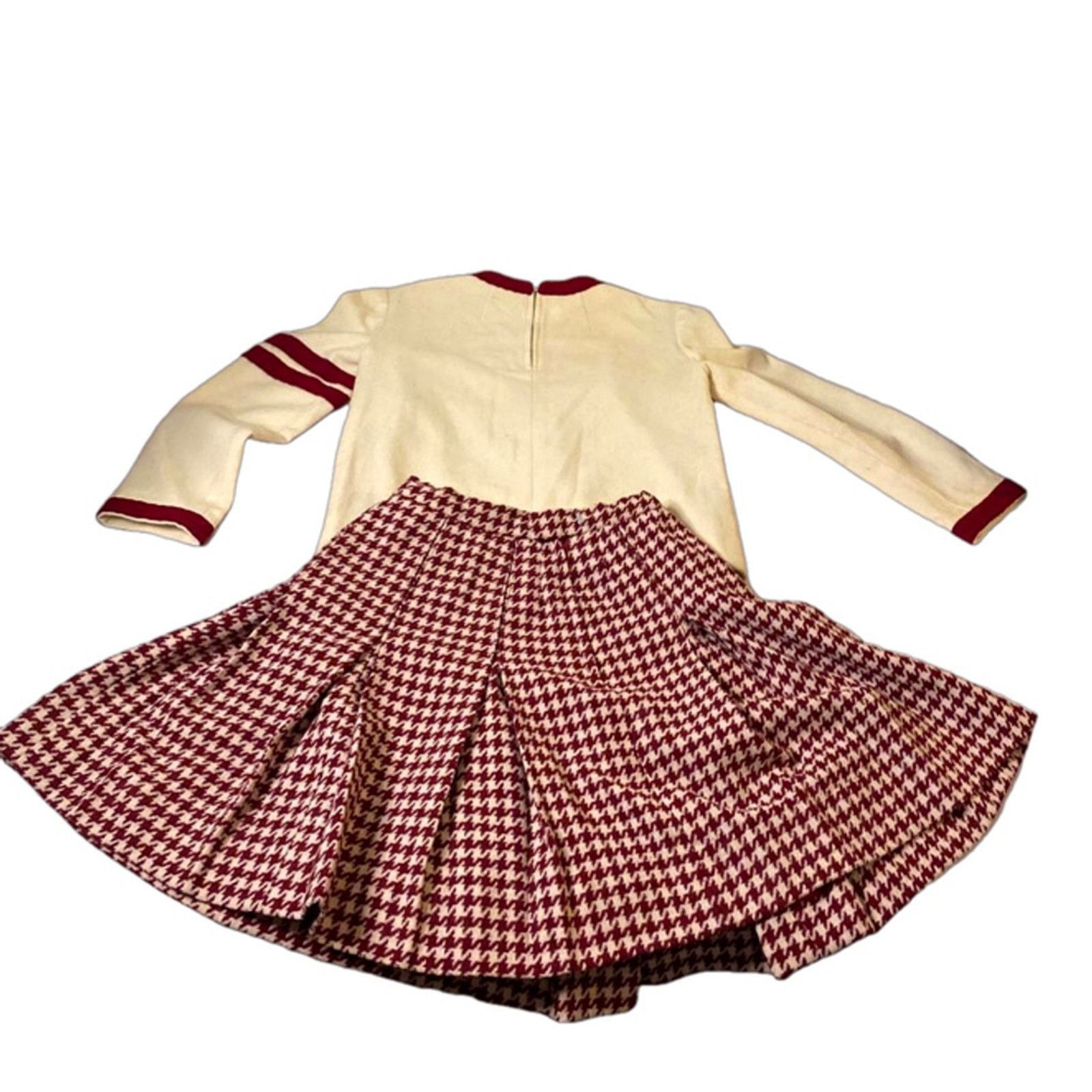 Vintage Vintage 70s Girls Outfit Cream Maroon Trim Top & Houndstooth Size 25" / US 0 / IT 36 - 7 Thumbnail