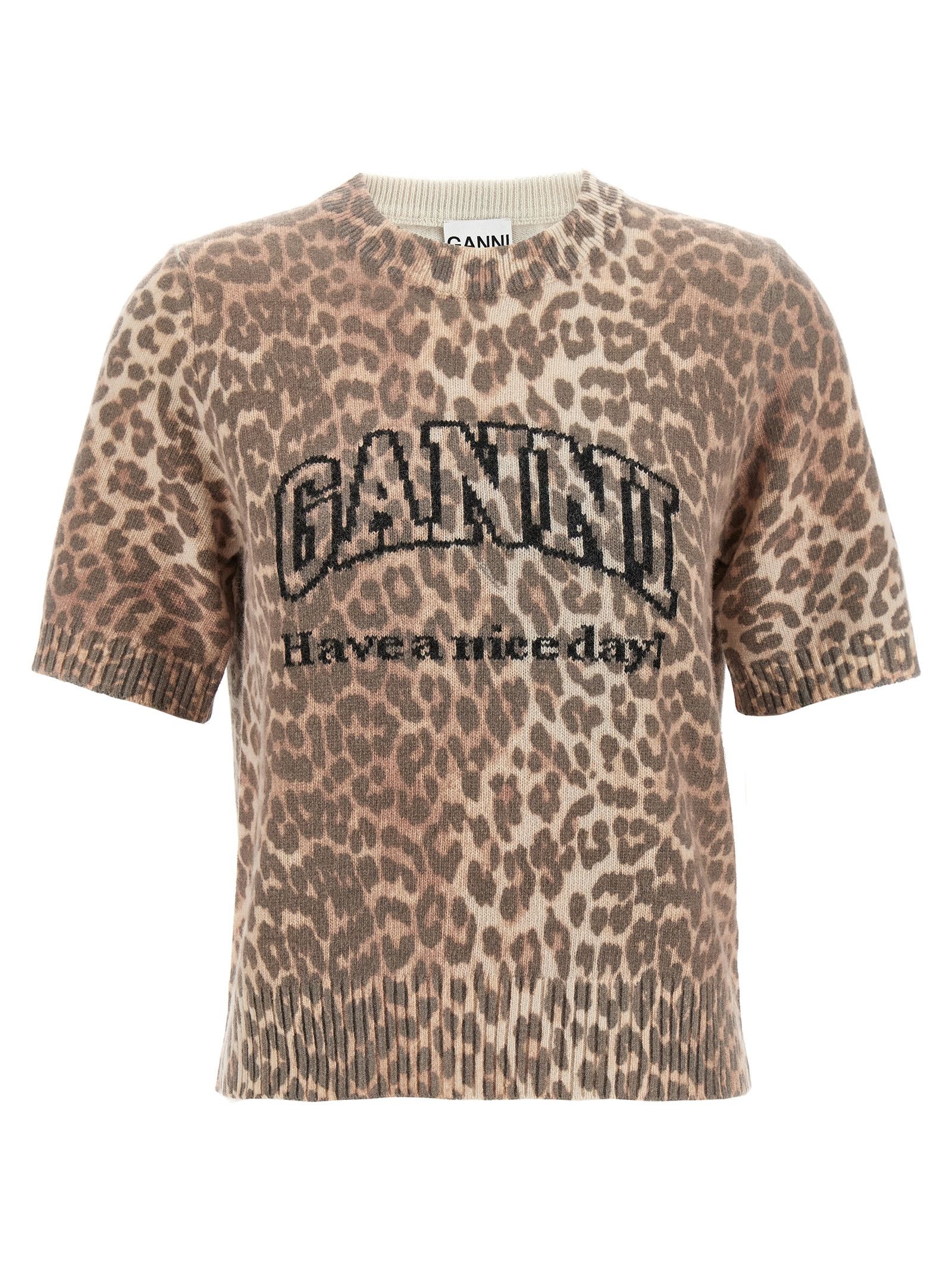 Ganni 'Leopard Wool Mix' T-Shirt Size S / US 4 / IT 40 - 1 Thumbnail