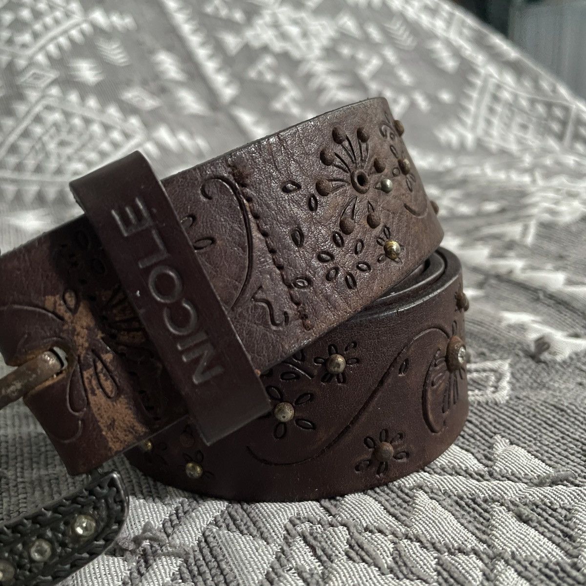 Nicole Club Nicole y2k studded rustyrhinestoneleather belt kapital style Size ONE SIZE - 2 Thumbnail