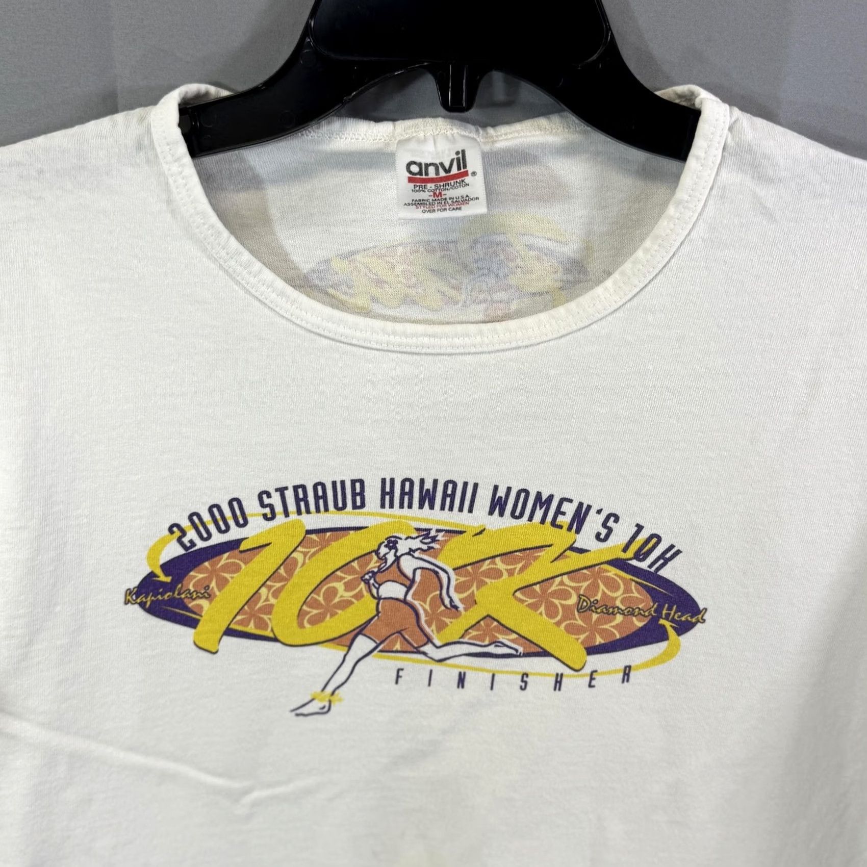 Anvil VINTAGE 2000 Straub Hawaii Womens Medium White 10K Finisher Diamond Head Run T-Shirt Nike Size M / US 6-8 / IT 42-44 - 3 Thumbnail