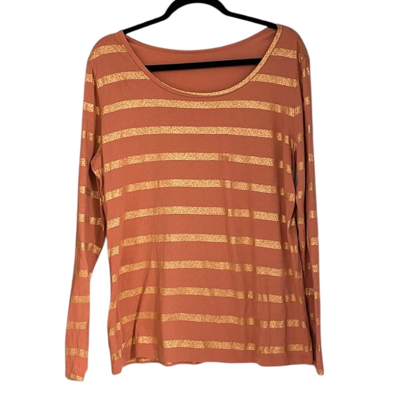 Loft Loft Outlet Long Sleeve Rose Gold Metallic Stripe Shirt Size L / US 10 / IT 46 - 2 Thumbnail