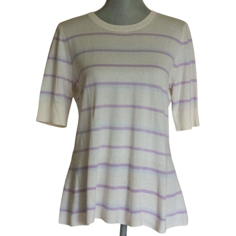 Loft Striped Cream & Lavender Knit Tunic Top With 3/4 Sleeves pet Size ONE SIZE - 12 Thumbnail