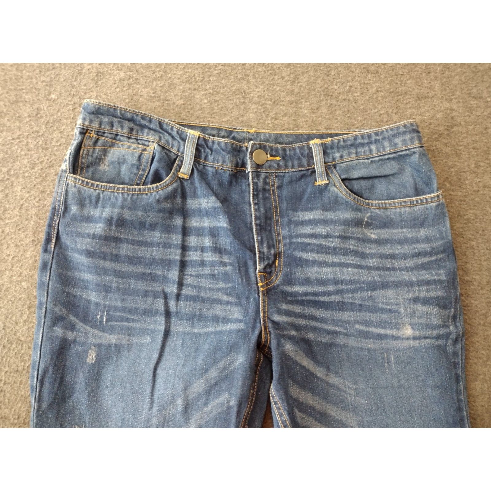 Denime Unbranded Women's Jeans 100% Cotton Denim Size 14 Blue Dark Wash 34W 24Inseam 90s Distressed Relaxed Straight Button Closure Size 36" / US 14 / IT 50 - 3 Thumbnail