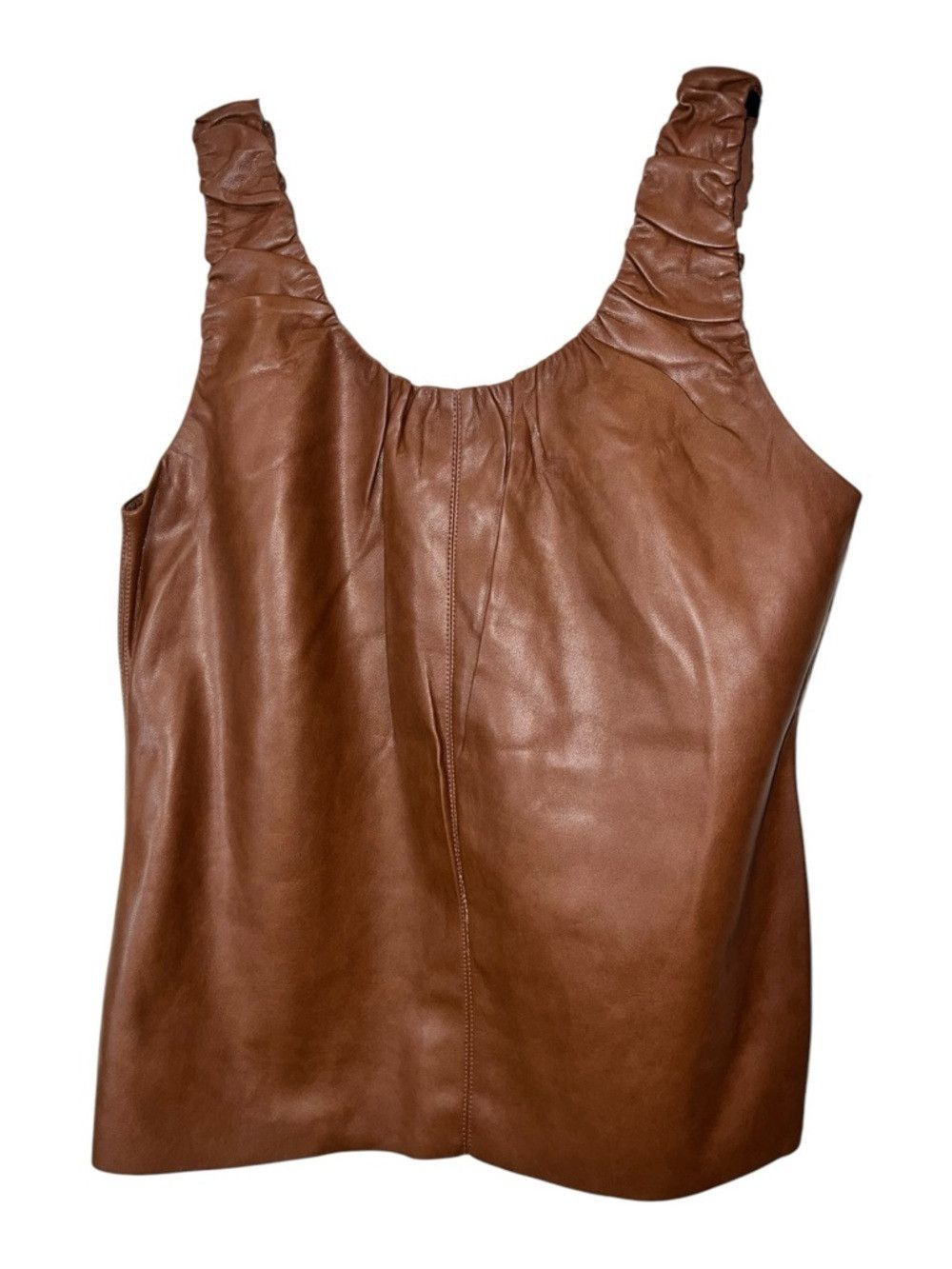 Other Dolce Cabo Faux Leather Tank Top Brown Ruched Neck Sleevele Size M / US 6-8 / IT 42-44 - 4 Thumbnail