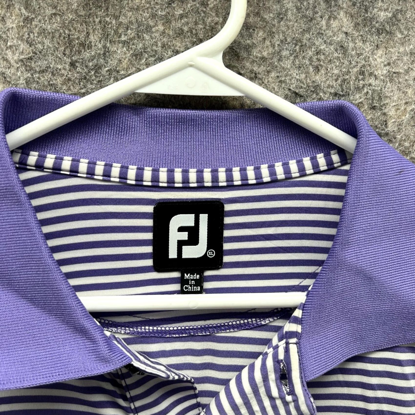 Footjoy FootJoy Polo Shirt Men XL Purple White Striped Polyester Golf Adult Size US XL / EU 56 / 4 - 6 Thumbnail