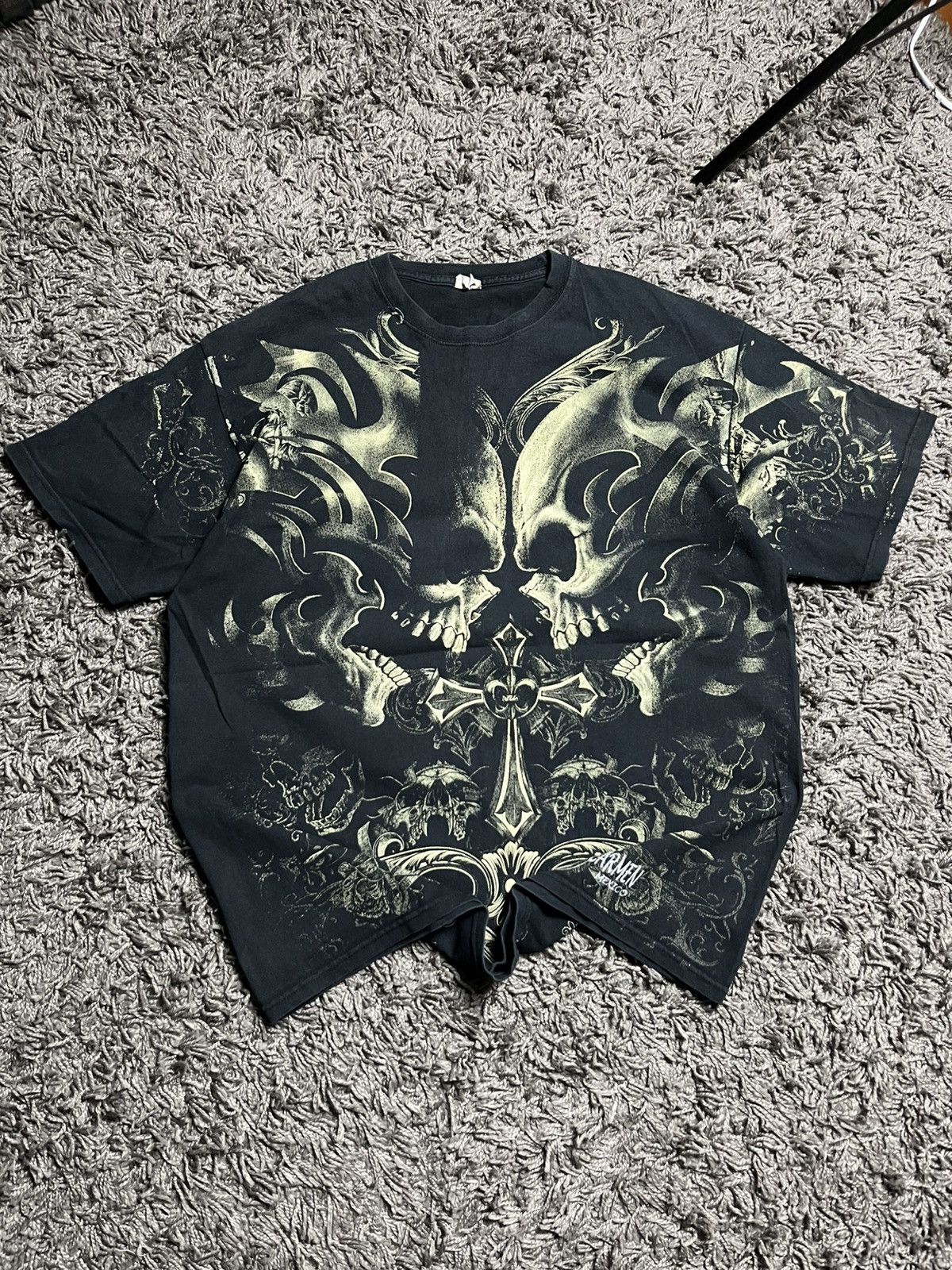 Japanese Brand Vintage MMA Elite Style Print Skull Cross T-Shirt Y2K Grunge Size US XL / EU 56 / 4 - 2 Thumbnail