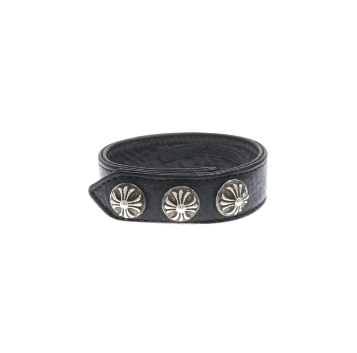 Pre-owned Chrome Hearts Ch Cross Leather Bracelet In Black