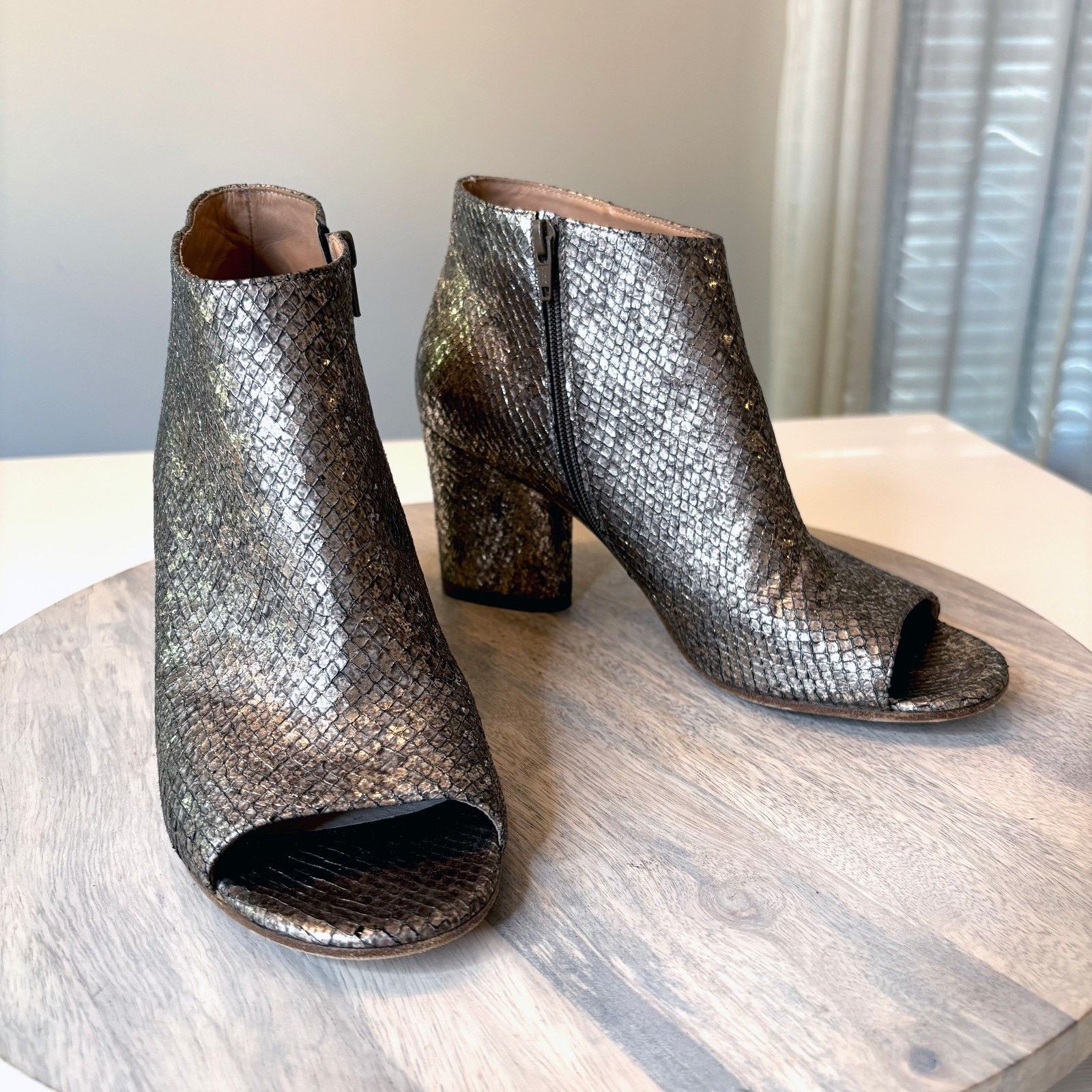Maison Margiela Maison Margiela Metallic Snakeskin Peep Toe Ankle Boots Sz 8 Size US 8 / IT 38 - 1 Thumbnail