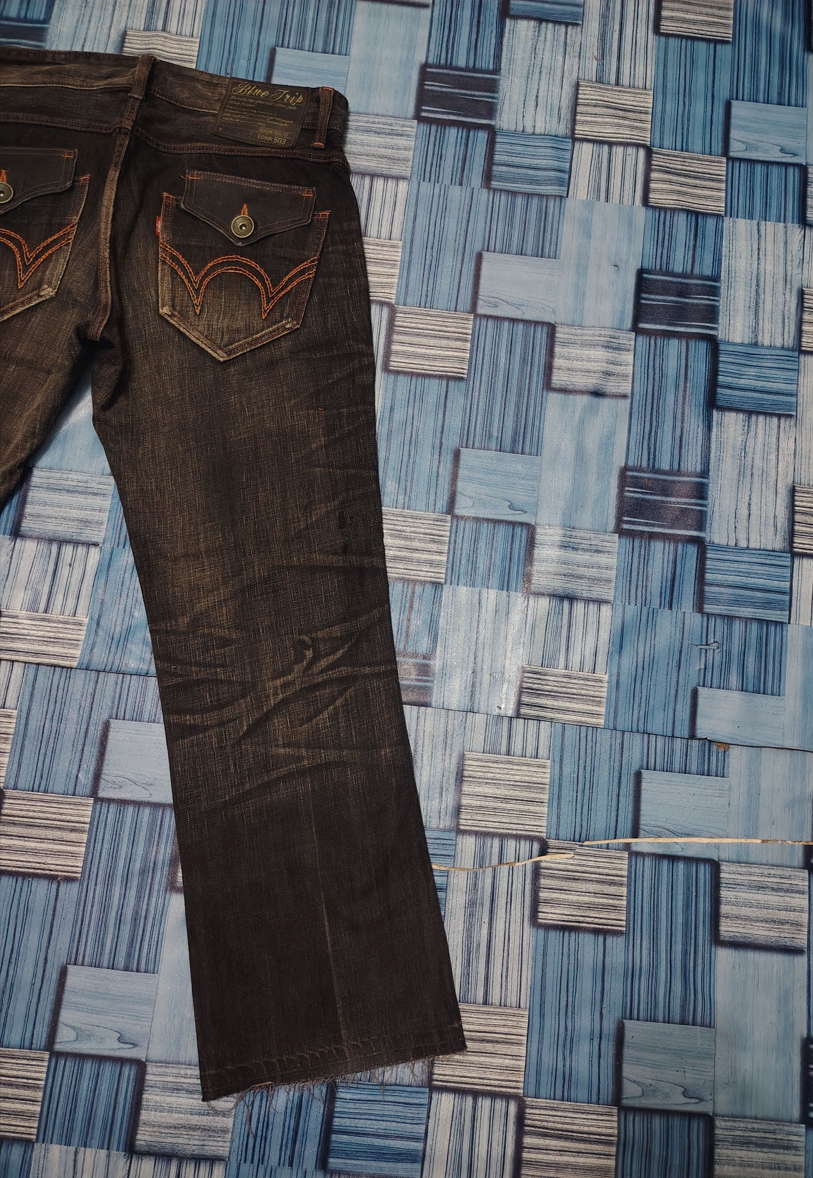 Edwin Japanese Edwin 503 Blue Trip Orange Stitch Flared Jeans Size US 35 - 17 Thumbnail