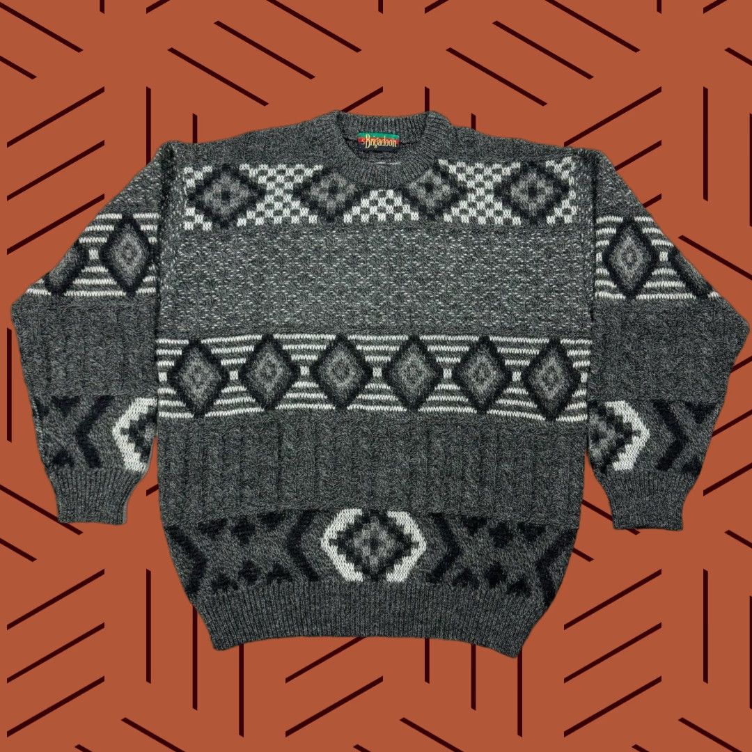 Vintage VINTAGE 90s BRIGADOON ABSTRACT GEOMETRIC PULLOVER SWEATER XL GRAY BLACK MENS Size XL / US 12-14 / IT 48-50 - 1 Thumbnail