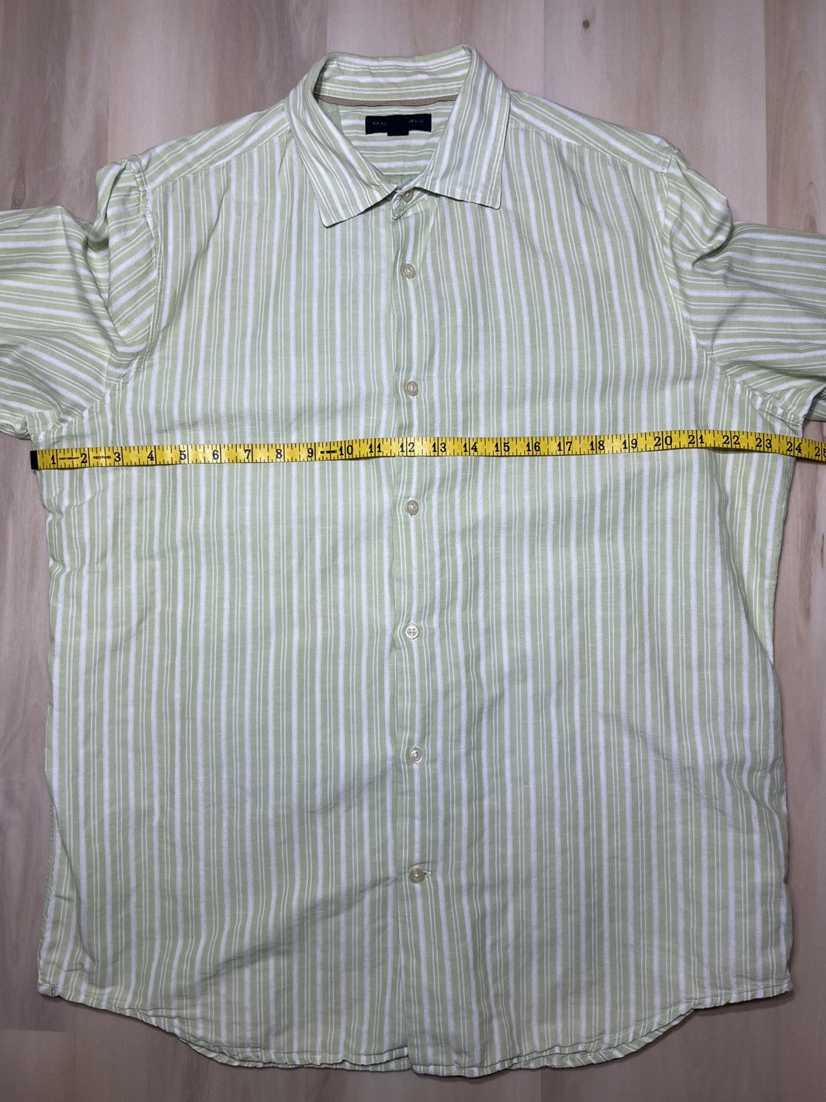 Banana Republic Banana Republic Linen Blend Green Striped Shirt Men's Sz L Size US L / EU 52-54 / 3 - 6 Thumbnail