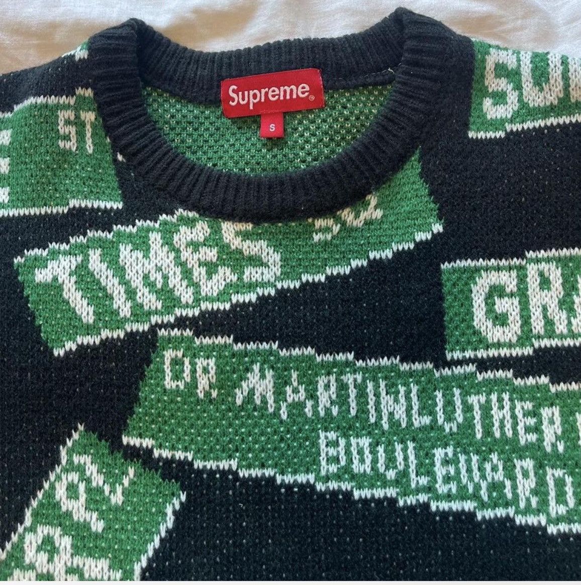 Supreme Supreme green and black street signs knit sweater | Grailed