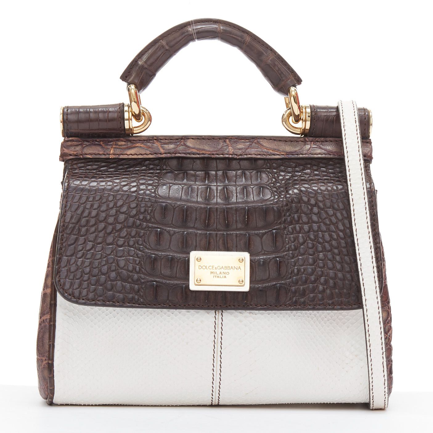 Dolce & Gabbana DOLCE GABBANA Miss Sicily brown white mixed scaled leather crossbody bag Size ONE SIZE - 1 Thumbnail