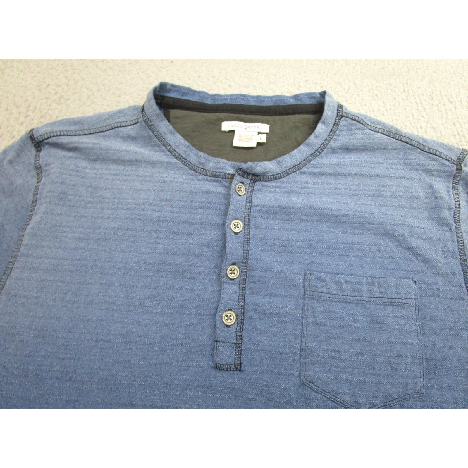 Carbon2Cobalt CARBON2COBALT Men's Large Blue Ombre Gradient Henley Long Sleeve Pocket Shirt Size US L / EU 52-54 / 3 - 4 Thumbnail