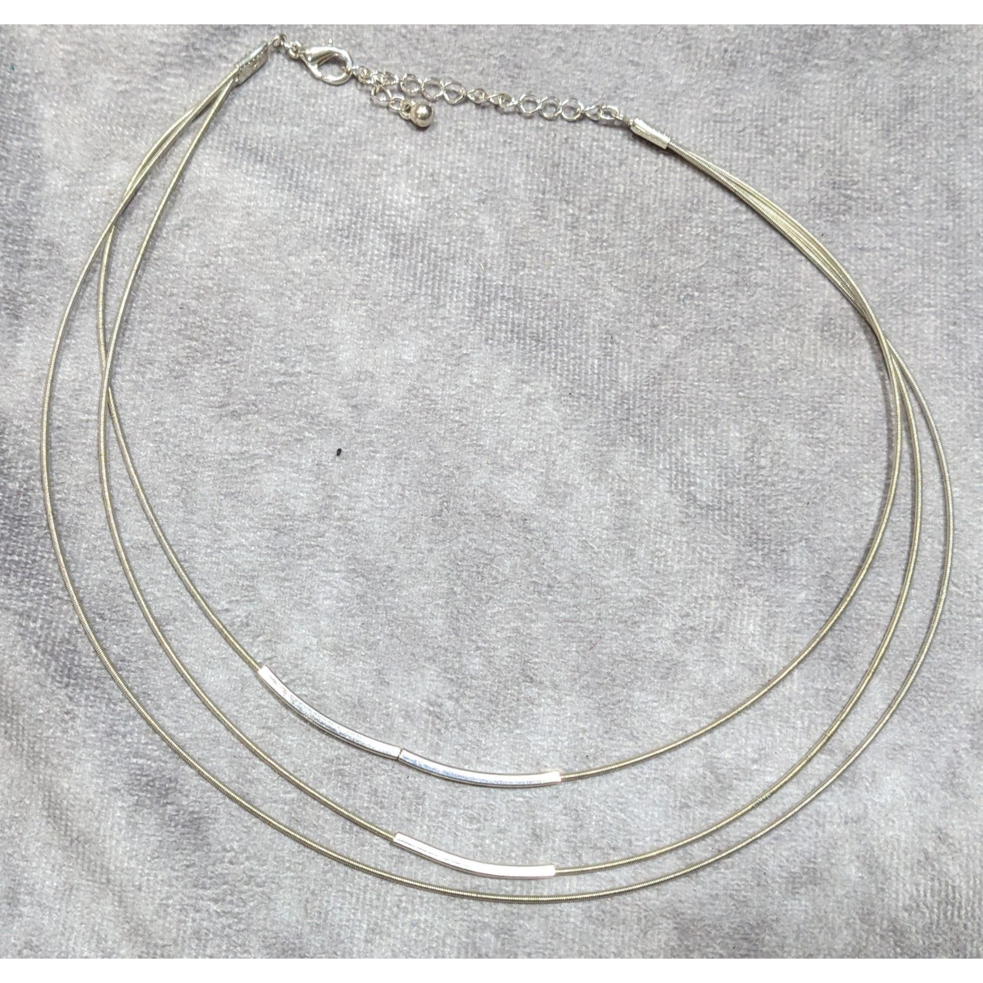 Other Modern Layered Silver Tone Coil Wire Necklace With Tube Bead Size ONE SIZE - 6 Thumbnail