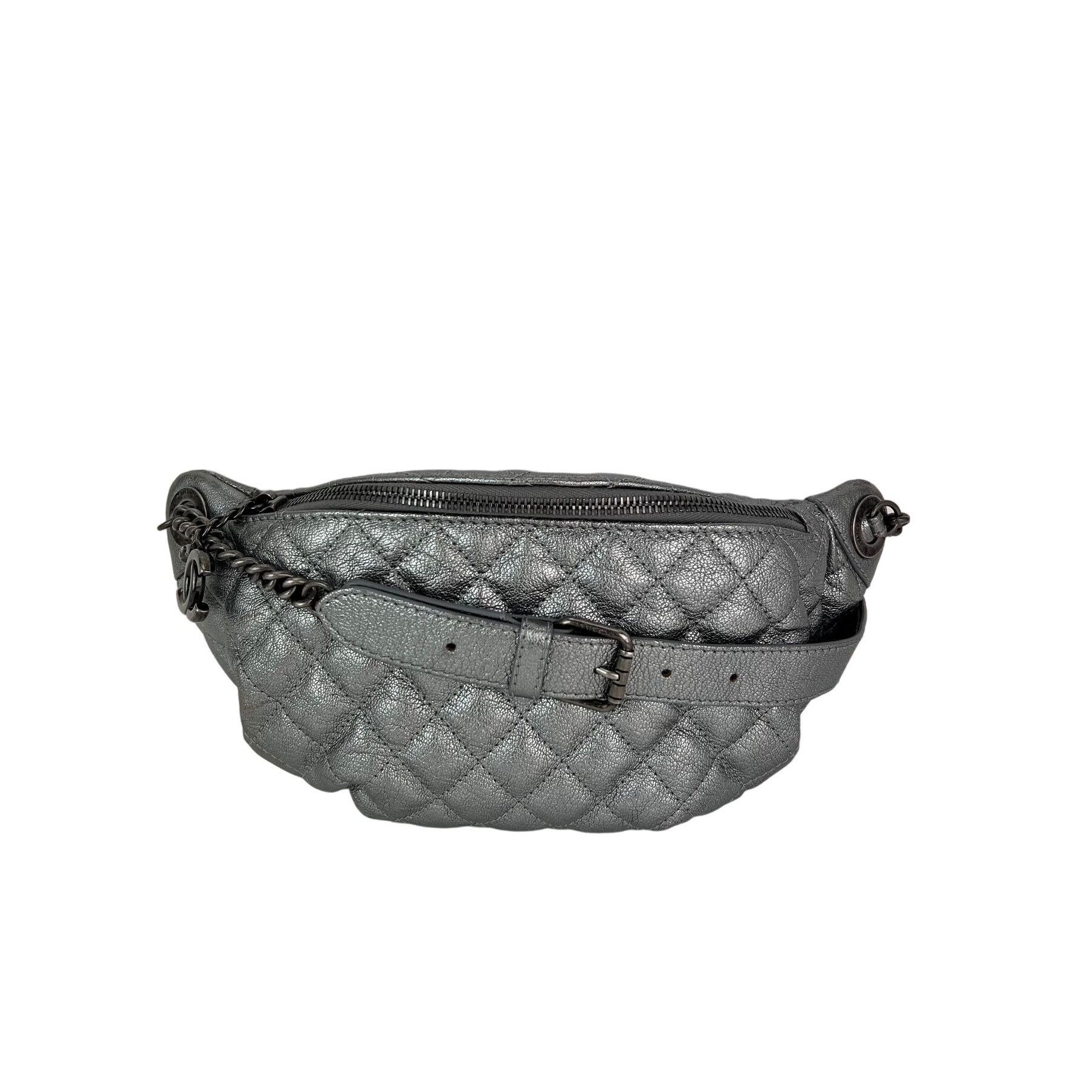 Chanel Chanel Metallic Dark Silver Calfskin Quilted Banane Fanny Pa Size ONE SIZE - 1 Thumbnail