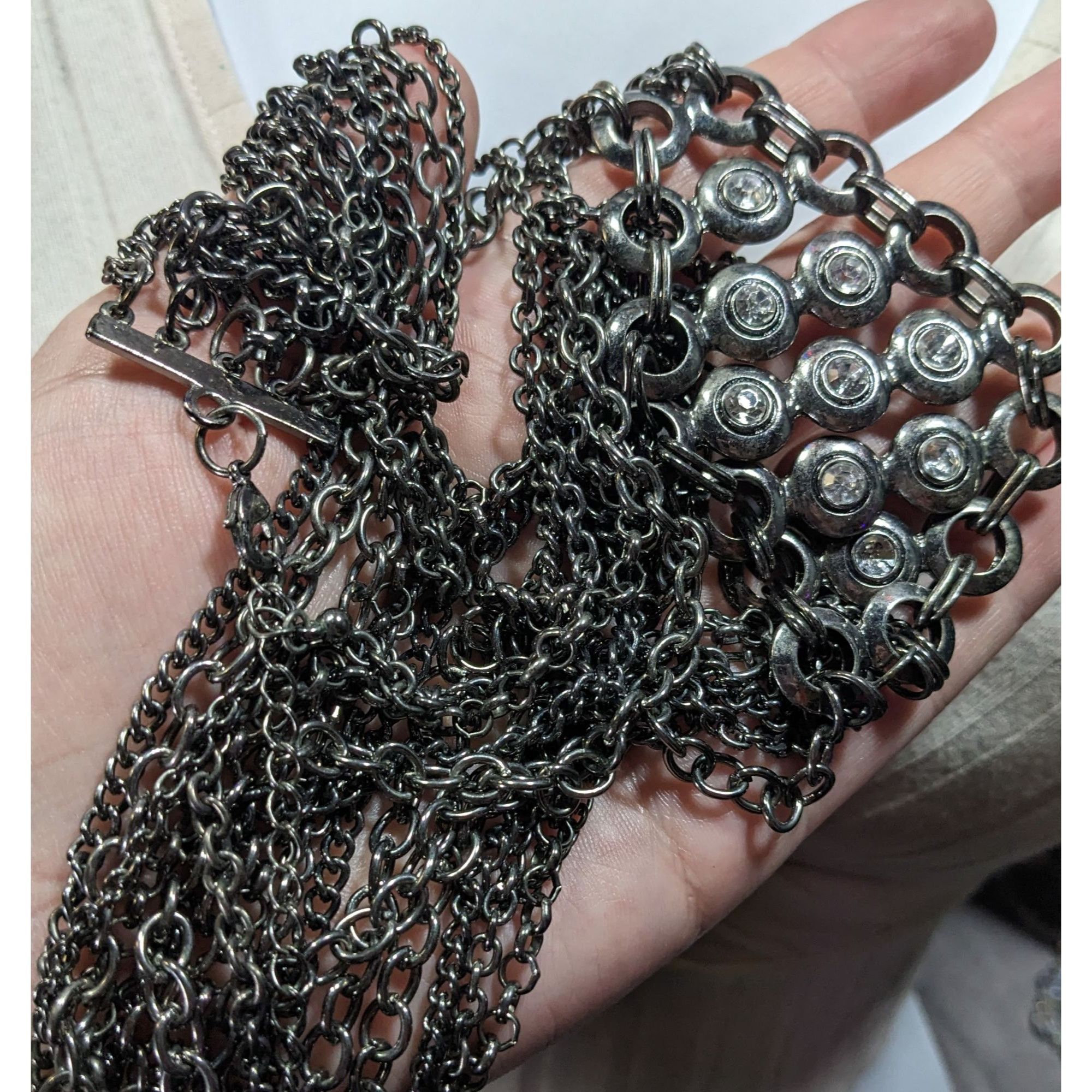 Other Glam Goth Metal Layered Chain Necklace With Rhinestone Accen Size ONE SIZE - 5 Thumbnail
