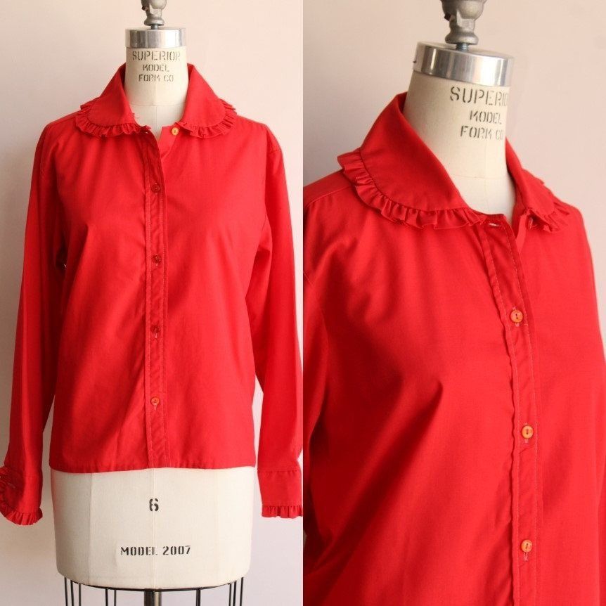 Vintage Vintage 1970s Blouse, Lady Marlboro Red Button Up Shirt with Size L / US 10 / IT 46 - 1 Thumbnail
