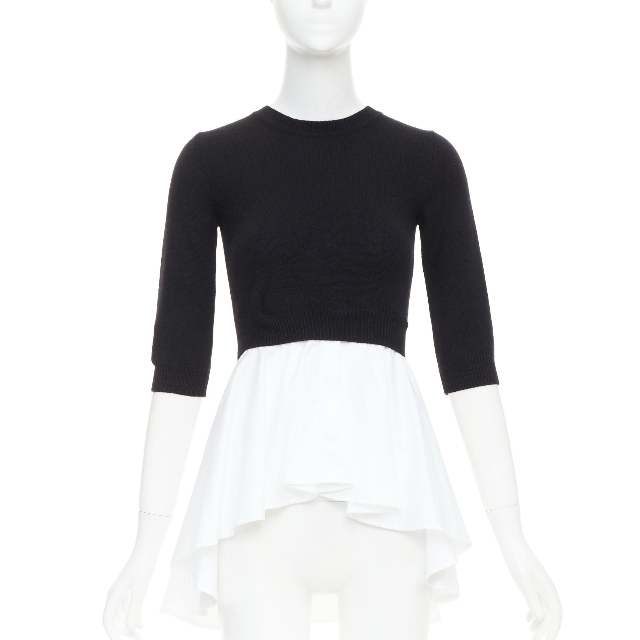 Alexander McQueen ALEXANDER MCQUEEN black wool cashmere sweater white cotton peplum top XXS Size XS / US 0-2 / IT 36-38 - 1 Thumbnail