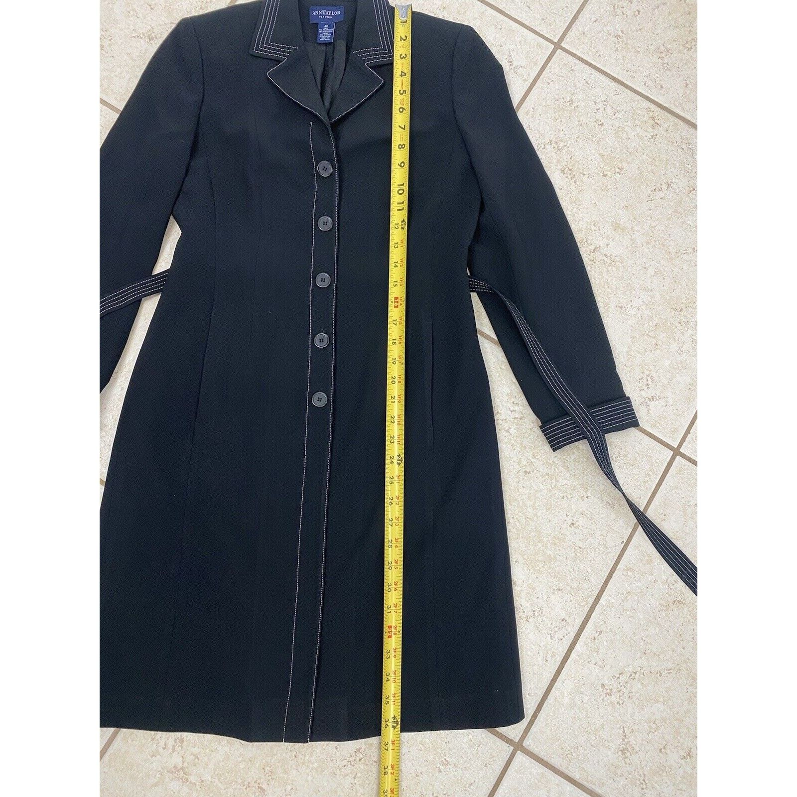 Ann Taylor Ann Taylor Coat Dress 4P Black Collared Button Down Belted Size S / US 4 / IT 40 - 5 Thumbnail