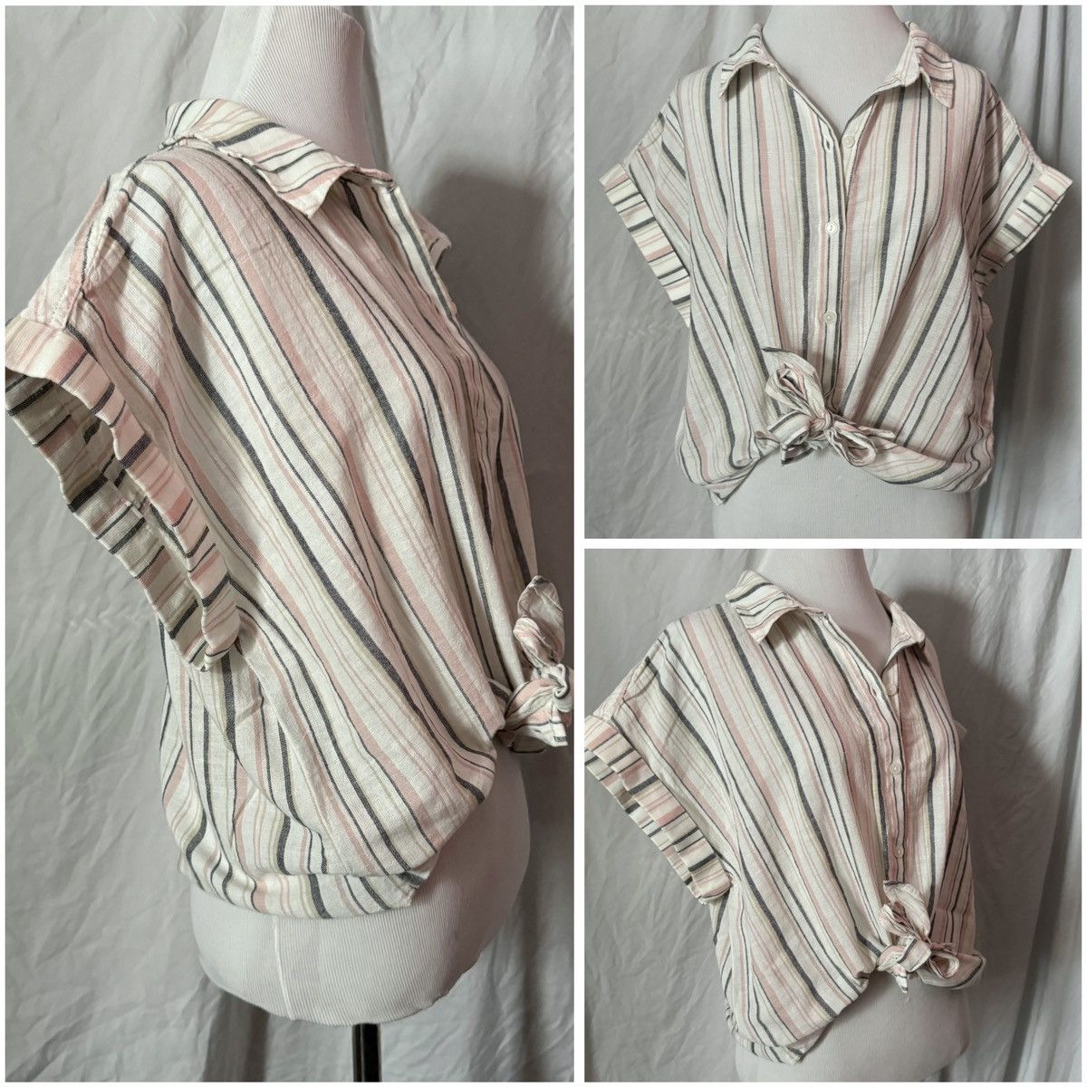 Nordstrom Santuary, Pastel Striped, Oversized, Button Down Blouse Size L / US 10 / IT 46 - 3 Thumbnail