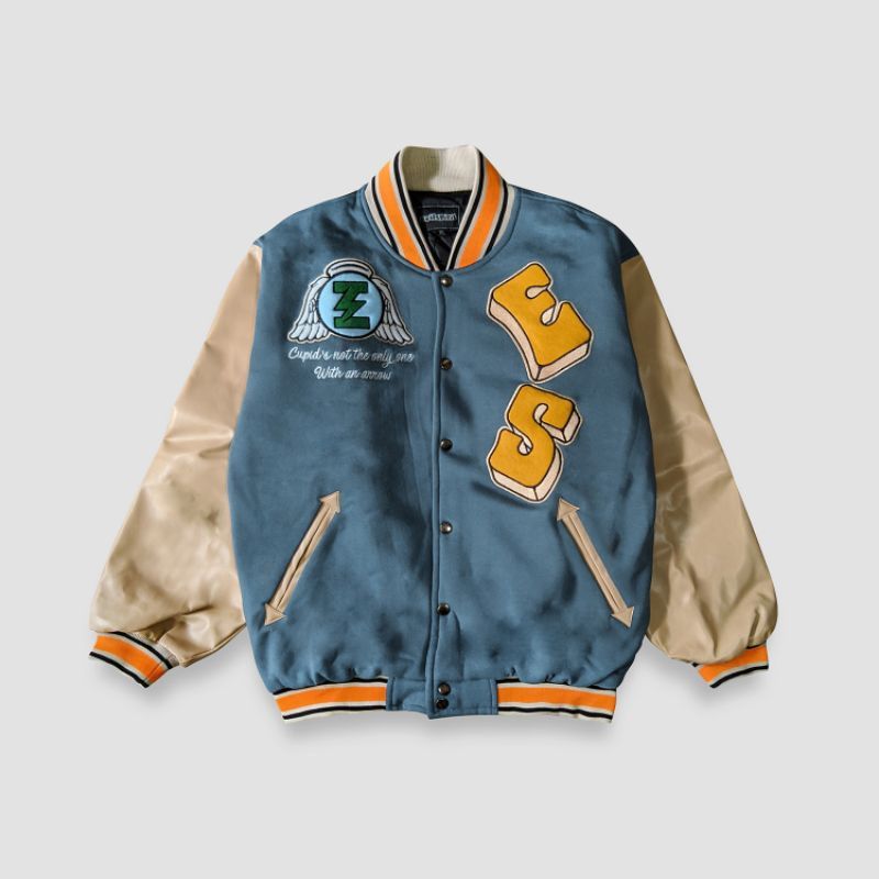 image of Varsity Jacket Angel Cupid in Blue, Men's (Size Medium)