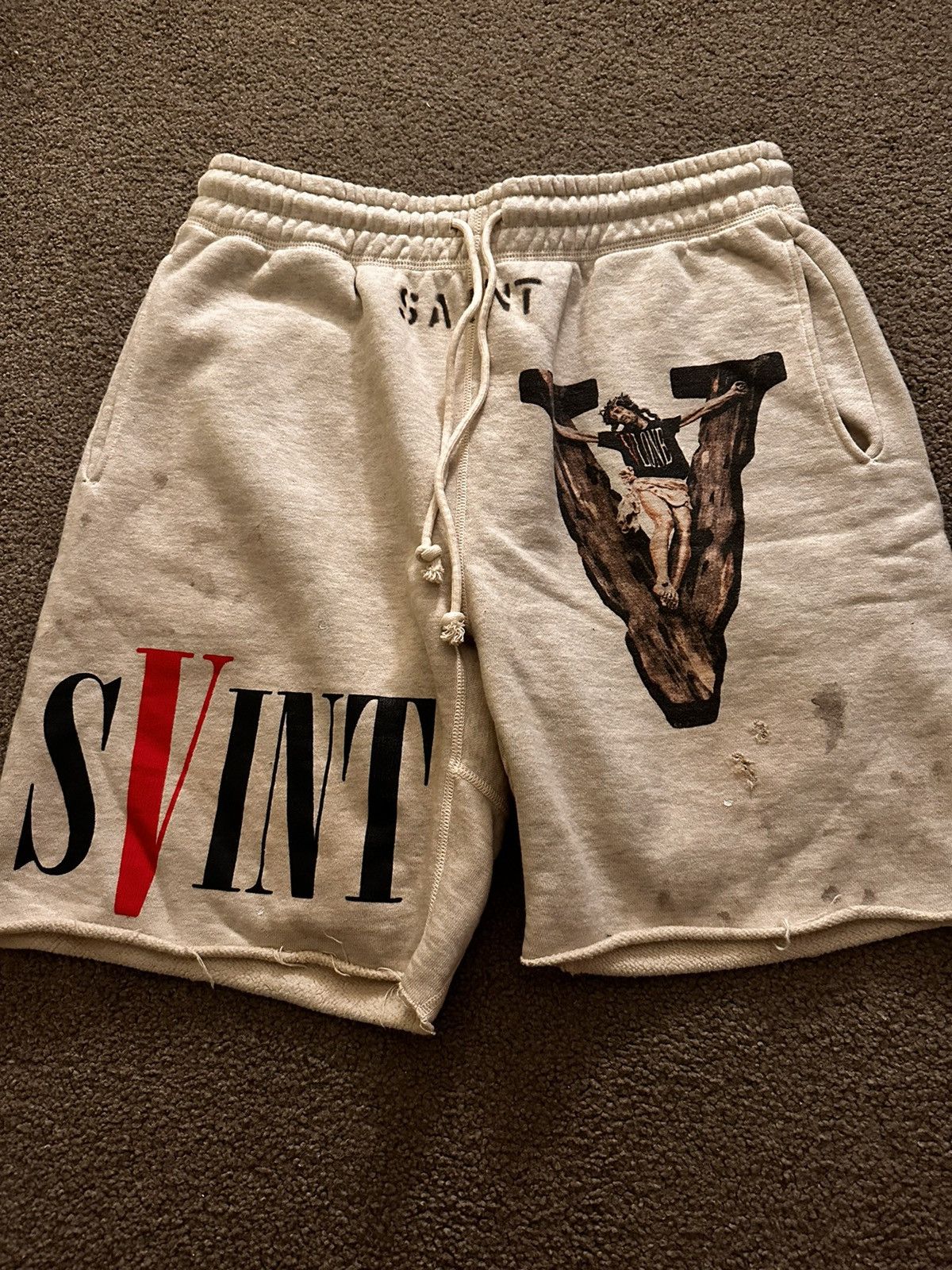 Vlone RARE Saint Michael x Vlone Sweat Shorts size S | Grailed